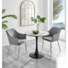 Furniture Box Elina White Marble Effect Round Dining Table and 2 Grey Calla Silver Leg Chairs