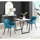 Furniture Box Carson White Marble Effect Square Dining Table and 2 Blue Calla Black Leg Chairs