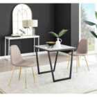 Furniture Box Carson White Marble Effect Square Dining Table and 2 Cappuccino Corona Gold Leg Chairs