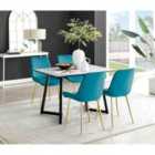 Furniture Box Carson White Marble Effect Dining Table and 4 Blue Pesaro Gold Leg Chairs