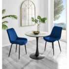 Furniture Box Elina White Marble Effect Round Dining Table and 2 Navy Pesaro Black Leg Chairs