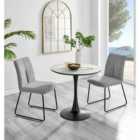 Furniture Box Elina White Marble Effect Round Dining Table and 2 Light Grey Halle Chairs