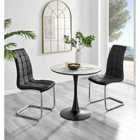 Furniture Box Elina White Marble Effect Round Dining Table and 2 Black Murano Chairs