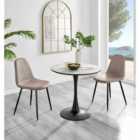 Furniture Box Elina White Marble Effect Round Dining Table and 2 Cappuccino Corona Black Leg Chairs