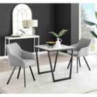 Furniture Box Carson White Marble Effect Square Dining Table and 2 Light Grey Falun Black Leg Chairs