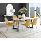 Furniture Box Carson White Marble Effect Dining Table and 6 Mustard Pesaro Silver Chairs