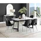 Furniture Box Carson White Marble Effect Dining Table and 6 Black Arlon Silver Leg Chairs