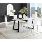 Furniture Box Carson White Marble Effect Dining Table and 6 White Milan Chrome Leg Chairs