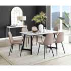 Furniture Box Carson White Marble Effect Dining Table and 6 Cappuccino Corona Black Leg Chairs