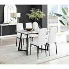Furniture Box Carson White Marble Effect Dining Table and 4 Black Milan Gold Leg Chairs