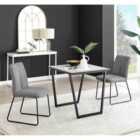 Furniture Box Carson White Marble Effect Square Dining Table and 2 Dark Grey Halle Chairs