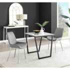 Furniture Box Carson White Marble Effect Square Dining Table and 2 Grey Pesaro Silver Chairs