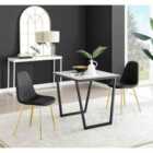 Furniture Box Carson White Marble Effect Square Dining Table and 2 Black Corona Gold Leg Chairs