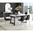 Furniture Box Carson White Marble Effect Dining Table and 6 Black Corona Silver Chairs