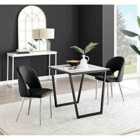 Furniture Box Carson White Marble Effect Square Dining Table and 2 Black Arlon Silver Leg Chairs