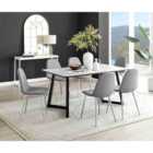 Furniture Box Carson White Marble Effect Dining Table and 6 Grey Corona Silver Chairs