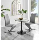 Furniture Box Elina White Marble Effect Round Dining Table and 2 Grey Willow Chairs