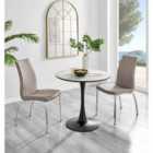 Furniture Box Elina White Marble Effect Round Dining Table and 2 Cappuccino Isco Chairs