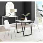 Furniture Box Carson White Marble Effect Square Dining Table and 2 White Corona Silver Chairs