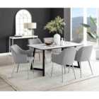 Furniture Box Carson White Marble Effect Dining Table and 6 Grey Calla Silver Leg Chairs