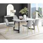 Furniture Box Carson White Marble Effect Dining Table and 6 Grey Pesaro Gold Leg Chairs