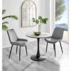 Furniture Box Elina White Marble Effect Round Dining Table and 2 Grey Pesaro Black Leg Chairs