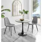 Furniture Box Elina White Marble Effect Round Dining Table and 2 Grey Corona Black Leg Chairs