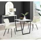 Furniture Box Carson White Marble Effect Square Dining Table and 2 Cream Nora Black Leg Chairs