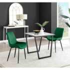 Furniture Box Carson White Marble Effect Square Dining Table and 2 Green Pesaro Black Leg Chairs
