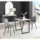Furniture Box Carson White Marble Effect Square Dining Table and 2 Grey Corona Black Leg Chairs