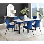 Furniture Box Carson White Marble Effect Dining Table and 6 Blue Nora Black Leg Chairs