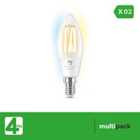 4Lite Smart Connected By Wiz C37 E14 Filament Bulb Clear Twin Pack