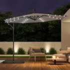 3M LED Lighted Large Garden Cantilever Patio Parasol Sun Shade Banana Umbrella Crank Tilt with 2 Bases Set, Light Grey
