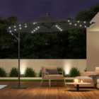3M LED Lighted Large Garden Cantilever Parasol Outdoor Sun Shade Banana Umbrella Crank Tilt with Cross Base, Dark Grey