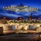 Livingandhome 3M Outdoor Table Cantilever Banana Umbrella Garden Parasol Crank Lift Solar LED Lighted No Base Dark Grey