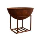 Outdoor Cast Iron Firebowl on Stand - Metal - H57.5 x W56 cm - Rust