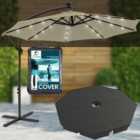 Divine Style Vanilla Cream Cantilever Parasol with 24 Solar Powered LED Lights, 4pc Base Set & Waterproof Cover for Outdoor Patio