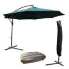 KCT 3m Large Green Garden Cantilever Parasol with Protective Cover and Base