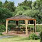 Outsunny Hardtop Gazebo Polycarbonate Canopy with Nettings and Sidewalls Khaki