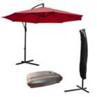 KCT 3m Large Burgundy Garden Cantilever Parasol with Protective Cover and Base