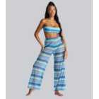 South Beach Blue Stripe Crochet Wide Leg Trousers