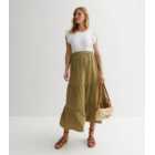Maternity Khaki Textured Tiered Midi Skirt
