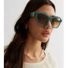 Mint Green Bow Trim Cat Eye Sunglasses