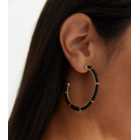 Black Large Beaded Hoop Earrings