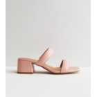 Pale Pink Padded Strap Block Heel Mule Sandals
