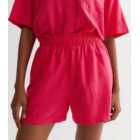 Bright Pink Linen Blend High Waist Shorts