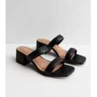 Black Padded Strap Mid Block Heel Mule Sandals
