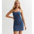 Light Blue Strappy Denim Bodycon Mini Dress