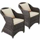 Tectake 2 Garden Chairs In Luxury Rattan With Cushions Grey