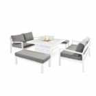 Hex Living Firepit Table With 2 Sofas And 2 Large Benches White